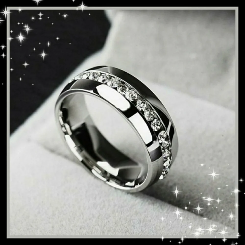 Titanium ✦ White Sapphire Eternity Band ✦ Solid Titanium Unisex Ring NWT - Picture 2 of 8